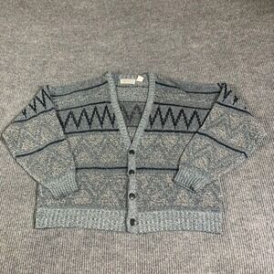 VTG Method Sweater Mens L Gray Cardigan Oversized Baggy Short Retro 90s 3D Knit